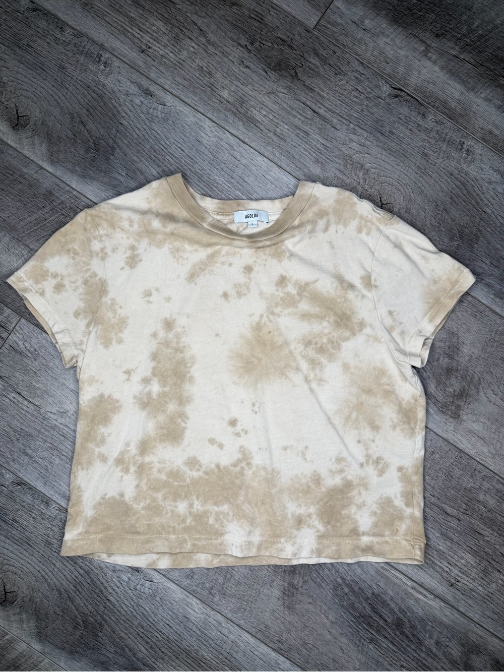 Agolde Beige Tie-Dye Cropped Tee